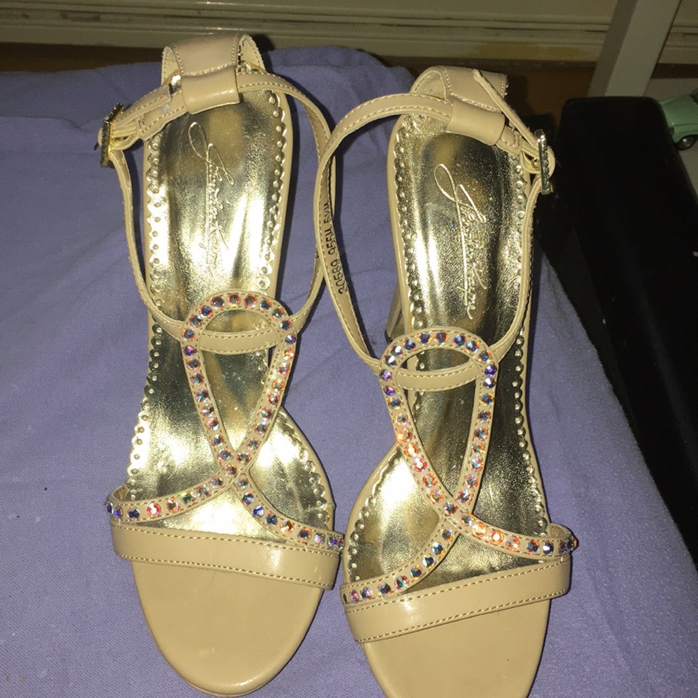 Tan high heels with glam